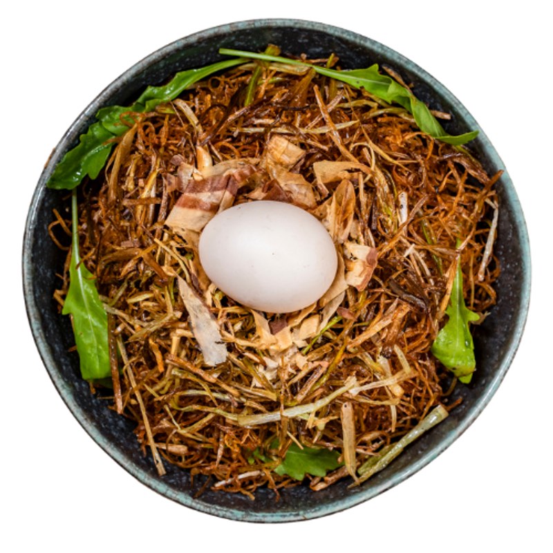 The Bird Nest — crispy potato and leek nest.